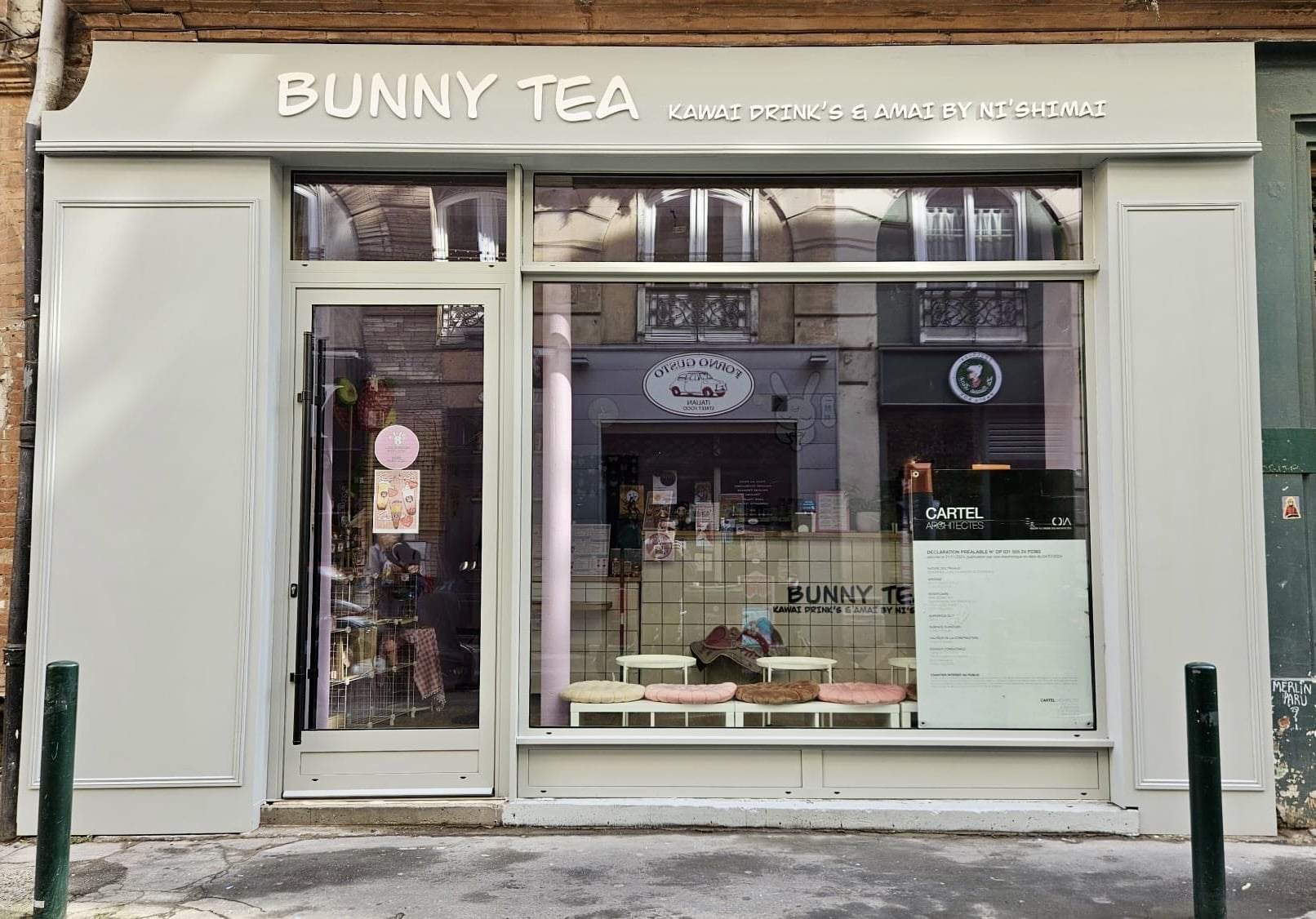 Enseigne, signalétique et habillage façade bois bunny Tea à Toulouse